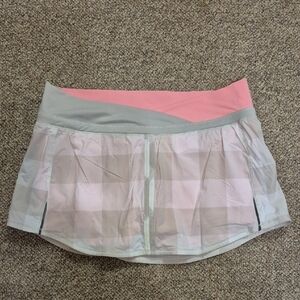 Lululemon Athletica Run Paceskirt Gros Gingham Bleached Coral Size 10 EUC